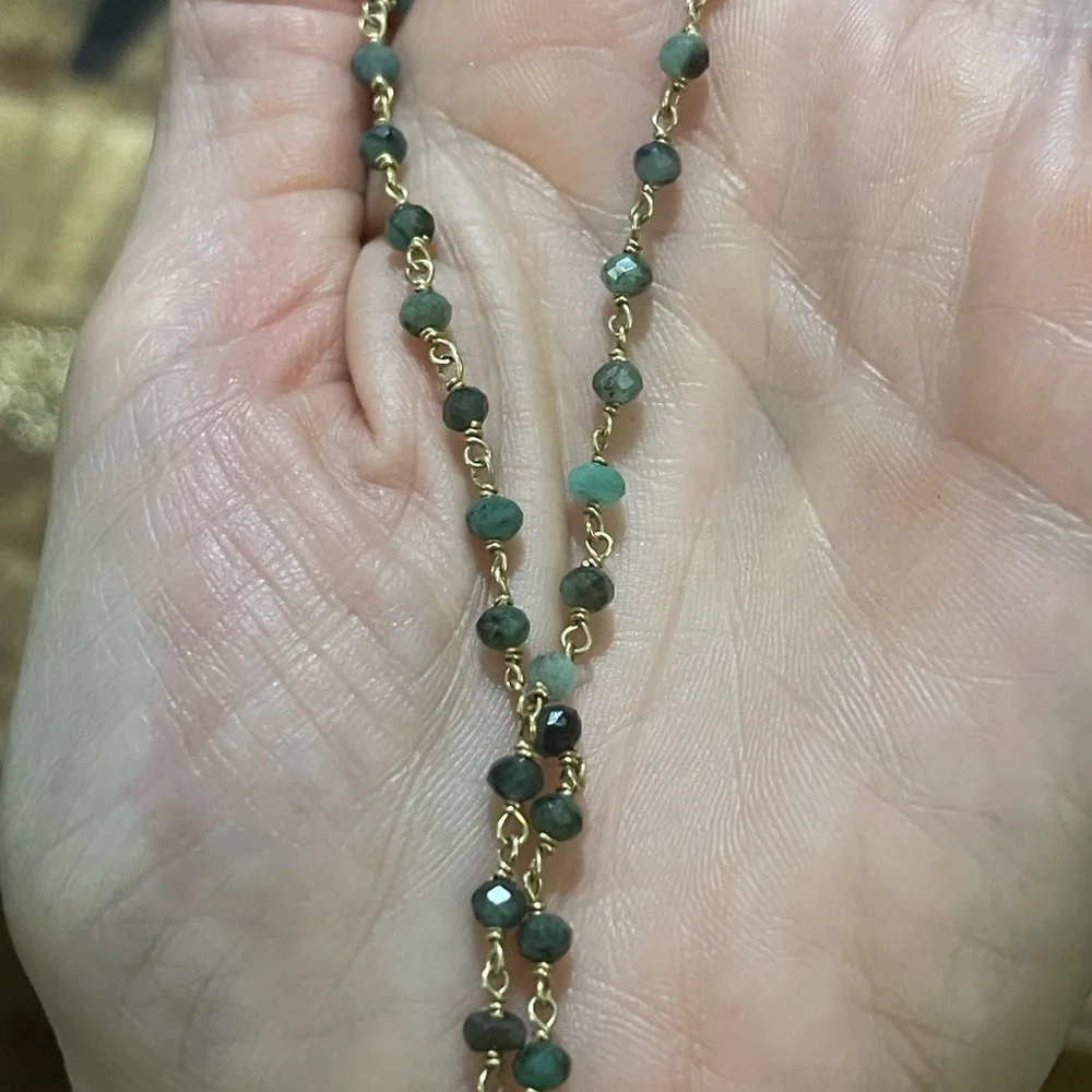 16” gold filled raw emerald necklace - Picture 2 of 3
